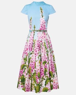 Oscar de la Renta Floral Cotton-Blend Poplin Midi Dress - White