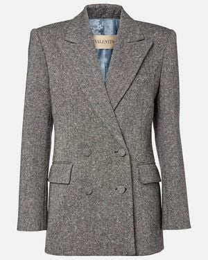 Valentino Double-Breasted Wool-Blend Blazer - Grey