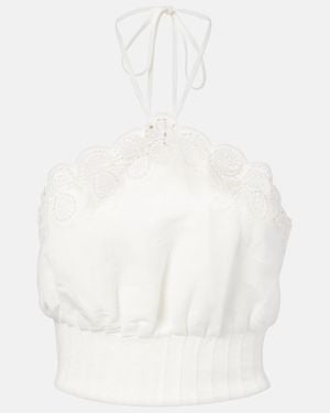 Jonathan Simkhai Mellie Scalloped Linen-Blend Crop Top - White
