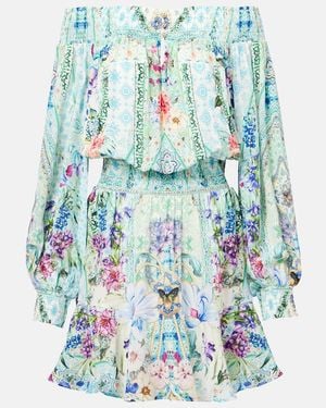 CAMILLA Crystal-Embellished Silk Minidress - Blue
