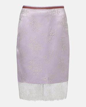 JACQUES WEI Embroidered Leather-Trimmed Lace Midi Skirt - Purple