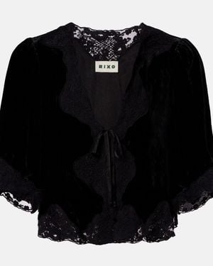 RIXO London Ursula Lace-Trimmed Velvet Top - Black