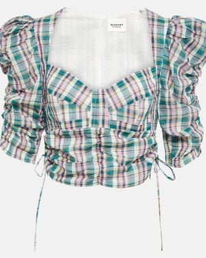 Isabel Marant Galaor Checked Cotton Crop Top - Blue