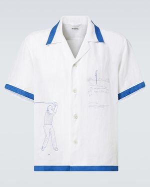 Bode Club Champion Embroidered Linen Shirt - Blue
