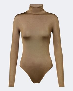 Alaïa Turtleneck Silk-Blend Bodysuit - Brown