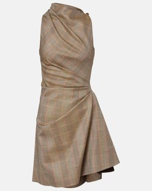 McQueen Prince Of Wales Check Wool Minidress - Natural