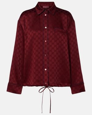 Gucci Gg Satin Shirt With Tie Waist - Red
