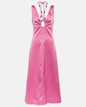 Ganni Double Satin Halter Neck Maxi Dress - Pink