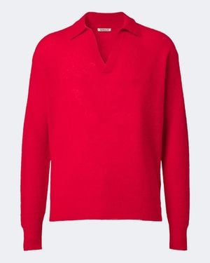 AURALEE Alpaca-Blend Polo Sweater - Red