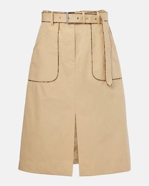 Dries Van Noten Belted Cotton Poplin Midi Skirt - Natural