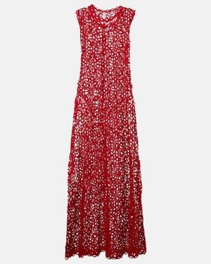 Norma Kamali Open-Knit Cotton-Blend Maxi Dress - Red