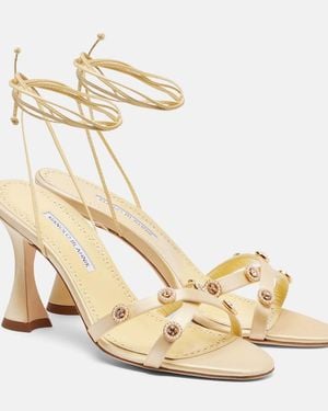 Manolo Blahnik Pelysaka 95 Embellished Satin Sandals - Metallic