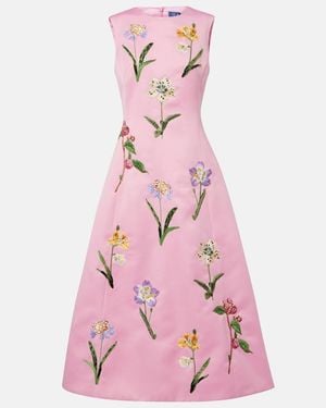 LEO LIN Cleo Floral Embroidered Satin Midi Dress - Pink