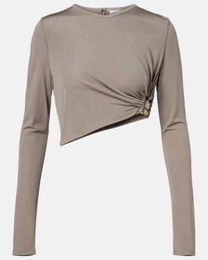 Christopher Esber Bezel Quartz Asymmetric Jersey Crop Top - Gray