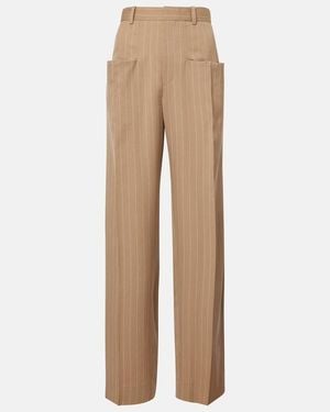 Victoria Beckham Pinstripe Virgin Wool Wide-Leg Trousers - Natural