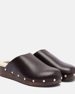Le Monde Beryl Agnes Studded Leather Mules - Brown