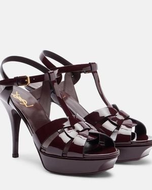 Saint Laurent Tribute 105 Patent Leather Platform Sandals - Brown