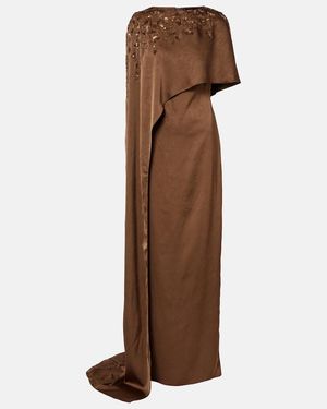 Marmar Halim Embellished Caped Draped Gown - Brown
