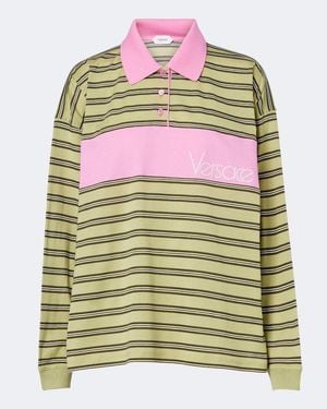 Versace Striped Oversized Cotton Jersey Polo Shirt - Green