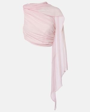 Posse Solene Gathered Scarf-Detail Mesh Top - Pink