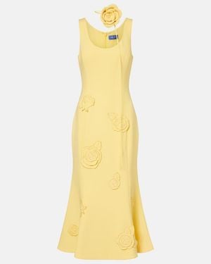 LEO LIN Emily Floral-Applique Midi Dress - Yellow