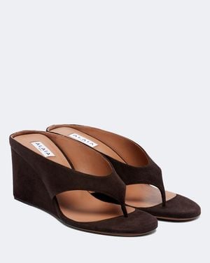 Alaïa Cube Suede Wedge Sandals - Brown