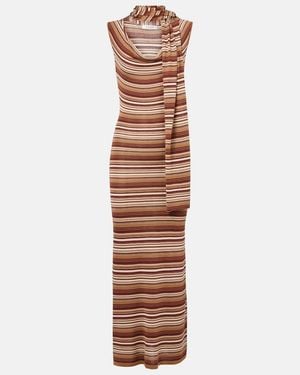 AYA MUSE Striped Silk-Blend Midi Dress - Brown