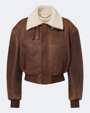 Gucci Shearling-Trimmed Leather Blouson Jacket - Brown