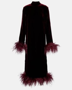 Taller Marmo Gina Venti Feather-Trimmed Midi Dress - Black