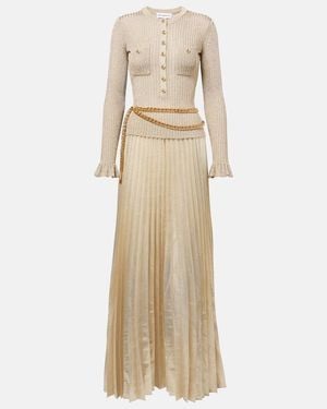 Self-Portrait Lurex Ribbed Maxi Dress - Natural
