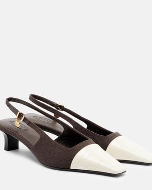 Tod's Leather-Trimmed Canvas Slingback Court Shoes - Brown
