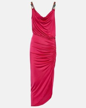 Veronica Beard Biava Beaded Ruched Midi Dress - Red