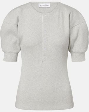 Victoria Beckham Cotton-Blend Henley Shirt - Grey