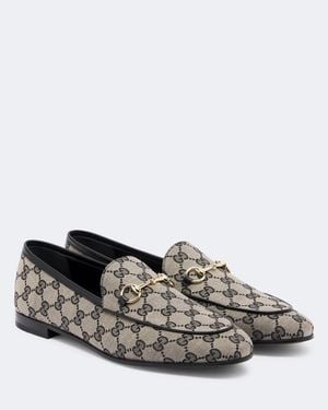 Gucci Jordaan Horsebit Gg Canvas Loafers - Grey
