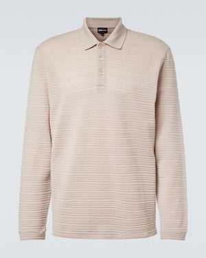 Giorgio Armani Striped Virgin Wool Jersey Polo Jumper - Natural