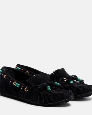 FARM Rio Beaded Suede Boat Shoes - Black