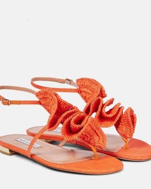 Aquazzura Noches Tropicales Raffia Thong Sandals - Red