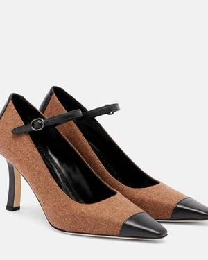 Manolo Blahnik Semele 90 Leather-Trimmed Tweed Court Shoes - Brown