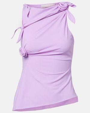 Coperni Floral-Applique Gathered Jersey Top - Purple