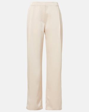 Leset Barb Pleated High-Rise Satin Trousers - Natural