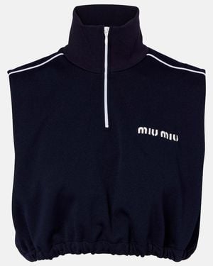 Miu Miu Logo Jersey Crop Top - Blue