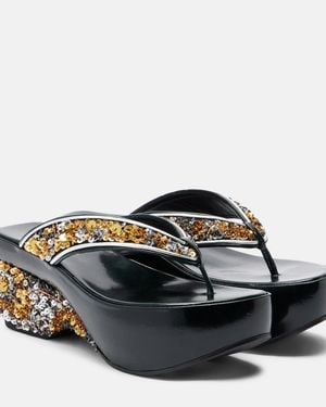 Dries Van Noten Sequined Wedge Thong Sandals - Black