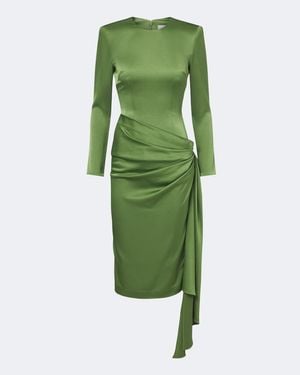 Alex Perry Draped Crepe Satin Midi Dress - Green