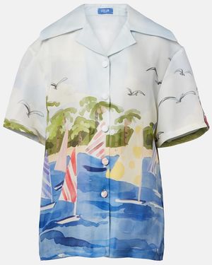 LEO LIN Casey Printed Silk Shirt - Blue
