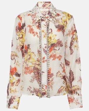Zimmermann Printed Linen Blend Matchmaker Tropical Shirt - White