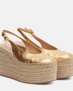 Gianvito Rossi Metallic Leather Espadrille Wedges - Natural