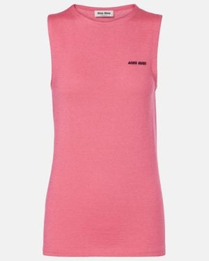 Miu Miu Logo Cashmere And Silk Top - Pink