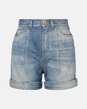 Balmain Patterned Denim Shorts - Blue