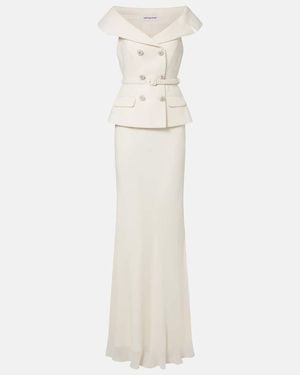 Self-Portrait Boucle Peplum And Georgette Gown - White