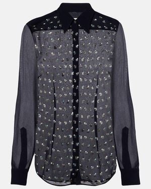 Dries Van Noten Crystal-Embellished Sheer Shirt - Blue